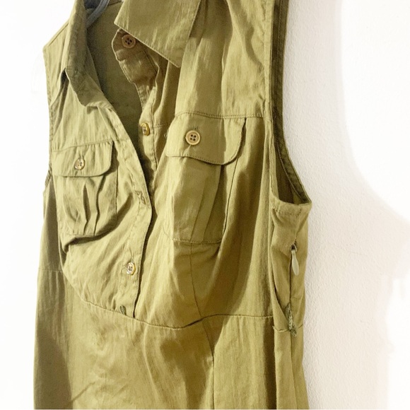 AGB Sleeveless Pointed Collar Partial Button Front Blouse Side Zip Pockets 🫒🟩 - Picture 5 of 9